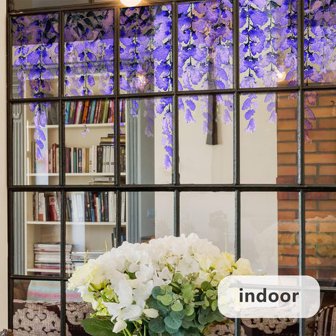 Transparent Leaf Window Sticker, Removable Static Cling Double-Sided Decal Clings for Glass Windows Door Decor, Watercolor Purple Wisteria by Flortlias