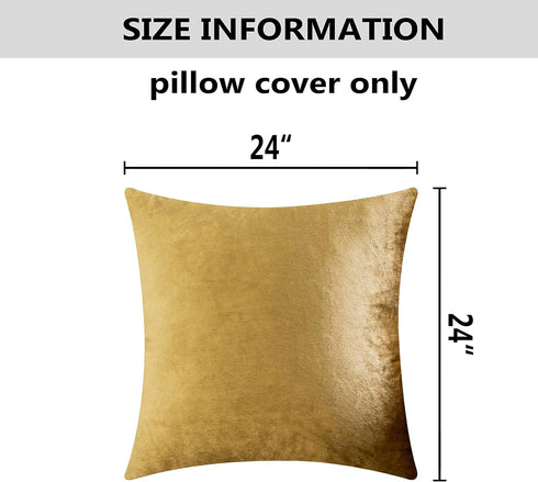 Home Brilliant Gold Pillow Covers, Square Velvet Euro Shams for Patio, 24x24 inch (60 cm) Large Throw Pillowcases
