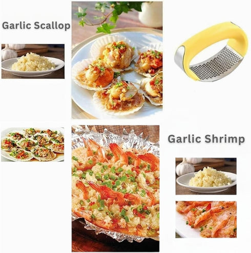 Set Angel's Peel Lounge Stainless Steel Garlic Press Rocker with Silicone Garlic Peeler & Cleaning Brush Garlic