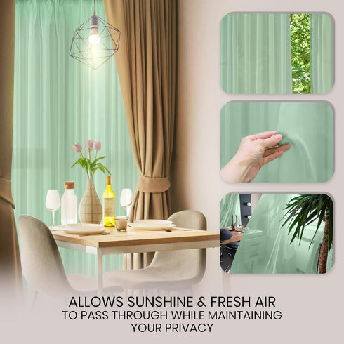 Oakias Green Sheer Curtains, 2 Panels Set 54" W x 84" L, 84 Inches Long Rod Pocket Voile Curtains for Living Room &