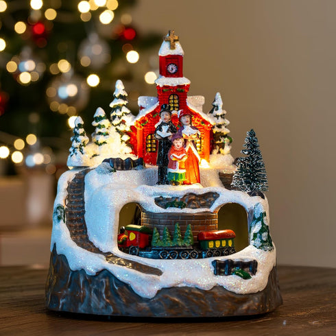 Animated Musical Christmas Village Choir Figurines Christmas Collectibles Statues Church Building & Carolers