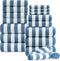 18 Pcs Navy Stripe Bath Towel Set with Hanging Loop-6 Bath Towels,6