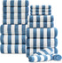 18 Pcs Navy Stripe Bath Towel Set with Hanging Loop-6 Bath Towels,6
