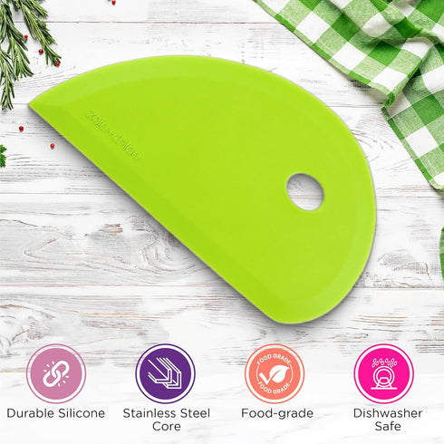 Zoie + Chloe Multipurpose Silicone Bowl Scraper, Dough Scraper for Cleaning Mixing Bowls, Green, 7x3.75"