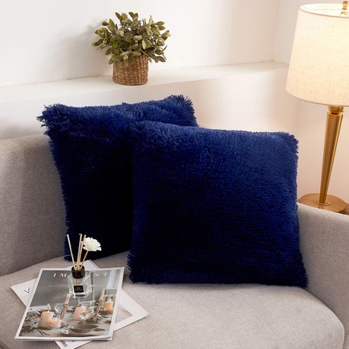 XeGe Faux Fur Throw Pillow Covers, Shaggy Fluffy Cushion Covers, Set of 2 Decorative Pillow Shams for Sofa Bed