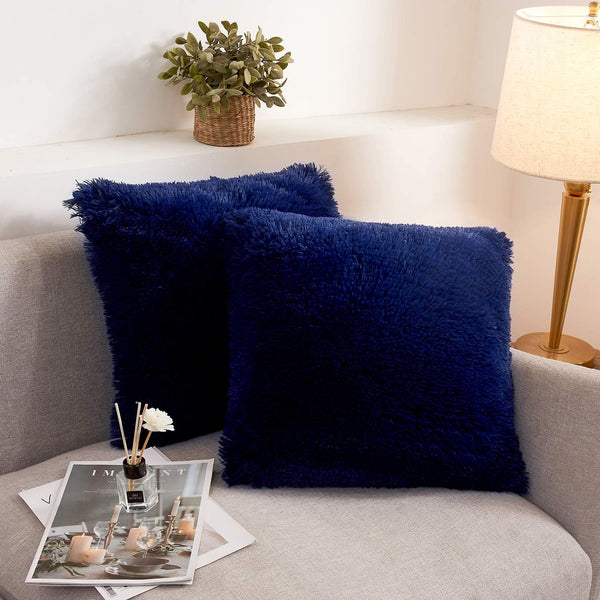 XeGe Faux Fur Throw Pillow Covers, Shaggy Fluffy Cushion Covers, Set of 2 Decorative Pillow Shams for Sofa Bed