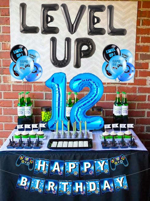 28 PCS Video Game Level UP Birthday Decorations, Gamer Party Supplies for Twelve-Year-Old Birthday Party