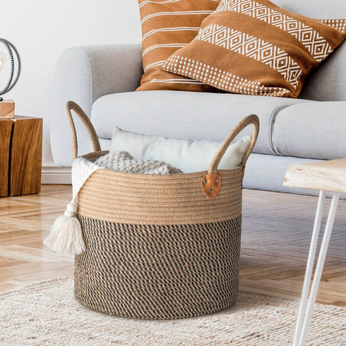 CHICVITA Wicker Laundry Basket With Handles, Storage Baskets for Decor, 14" X 14" X 12"