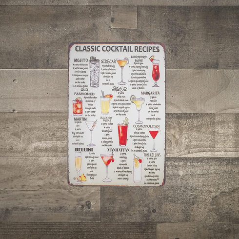 Treasure Gurus 8x12 Metal Retro Classic Alcohol Liquor Cocktail Recipes Wall Sign, Home Bar Decor