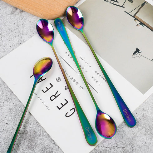 Long-handled Ice Tea Spoon, Cocktail Stir Spoons, Stainless Steel Coffee Spoons, 9 Inch Iridescent Scoop