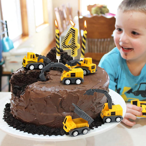 4 12 Set, Number Construction Birthday Candles, Pcs Construction Cake Toppers Digger Cake Topper for Birthday