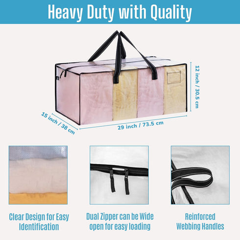 VENO 2 Pack Extra Large Moving Bags, Heavy-Duty Storage Totes for College Move-In, Clear