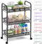 TOOLF 3-Tier Metal Rolling Cart, Mesh Wire Easy Assemble Utility Cart, Storage