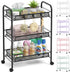 TOOLF 3-Tier Metal Rolling Cart, Mesh Wire Easy Assemble Utility Cart, Storage