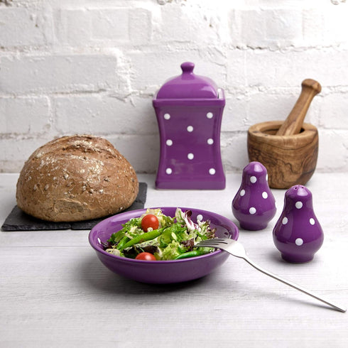 City to Cottage Handcrafted Ceramic Salt and Pepper Shakers Set, Purple Polka Dot Spice Shakers for Farmhouse Kitchen