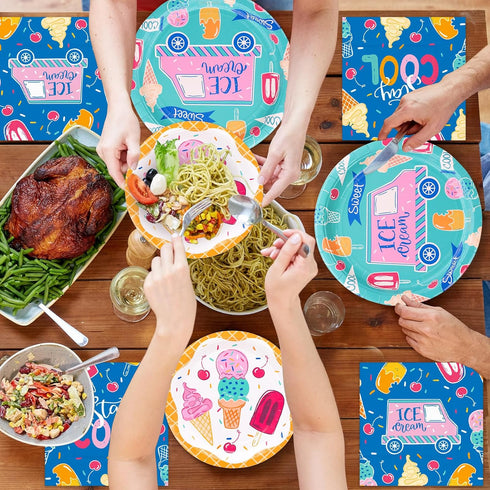 16 Ice Cream Plates and napkins Party Decorations Ice Cream Van and Popsicle Party supplies tableware bulk