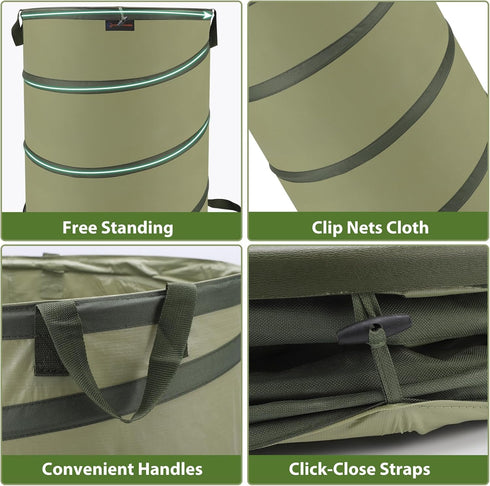 Hard Bottom Collapsible Garden Bag, 45 Gallon Pop Up Trash Can for Camping, Reusable Yard Waste Bags for Patio, Leaf,