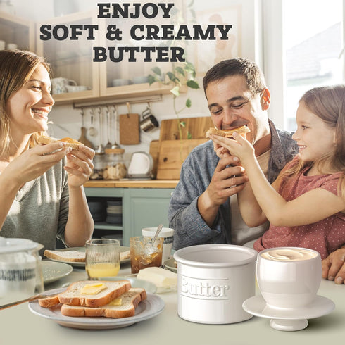 Counter Premium Butter Crock with Lid - Original Design French Butter Dish - Beautiful Ceramic Butter Keeper