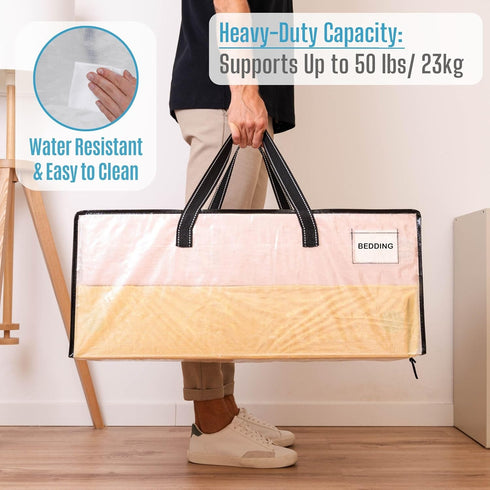 VENO 2 Pack Extra Large Moving Bags, Heavy-Duty Storage Totes for College Move-In, Clear