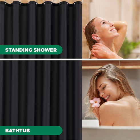 Biscaynebay Extra Long Fabric Shower Curtain Liner, 72 Inch Width by 84 Inch Length, Black