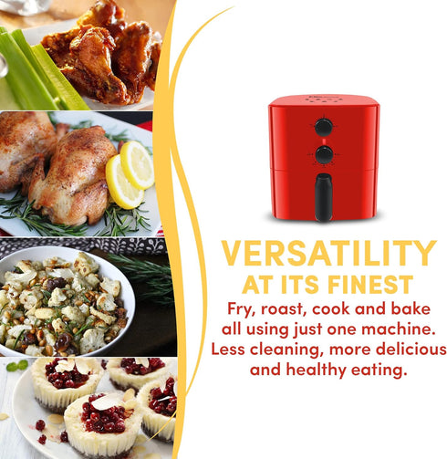 Elite Gourmet EAF-3218R Personal 1.1 Quart Compact Electric Hot Air Fryer - Oil-Less Healthy Cooker with Timer, Red