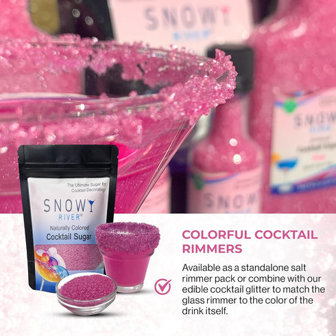 Rimmer Rimming 4oz Snowy River Pink, Cocktail & Margarita Sugar - Vibrant Color Glass Sugar with Medium Crystal Texture