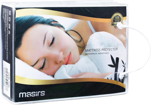 Masirs Waterproof Mattress Protector - Thick Soft Quilted Fabric for Comfortable Quiet Cool Sleep (King Size)