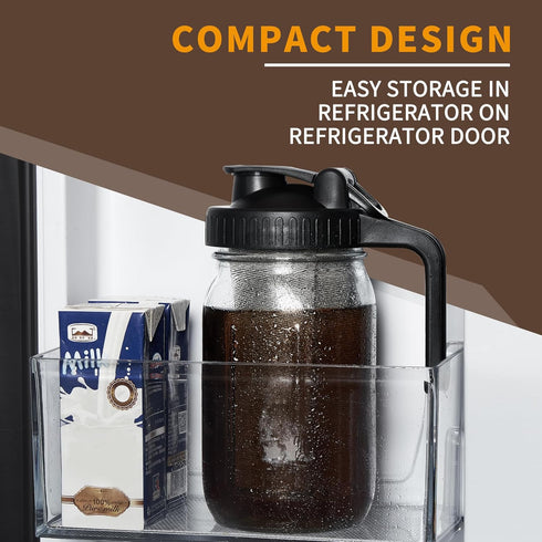 Cold Brew Coffee Maker Pitcher, 32oz Thick Glass Mason Jar with Spout Lid, Stainless Steel Filter for Iced Brew Coffee