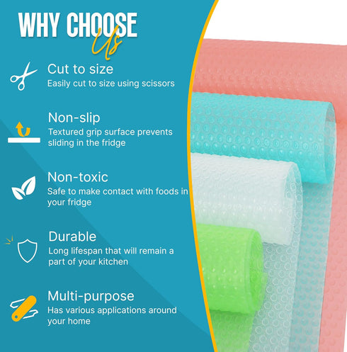 Refrigerator Liners for Shelves (8 Pack) by Linda’s Essentials, Non-Adhesive BPA-Free Mats for Kitchen & Cabinets