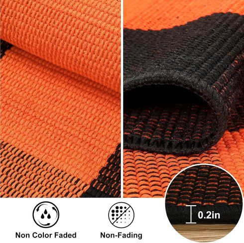 LEEVAN Orange and Black Buffalo Plaid Outdoor Rug 24"x 51", Washable Halloween Door Mat for Entryway