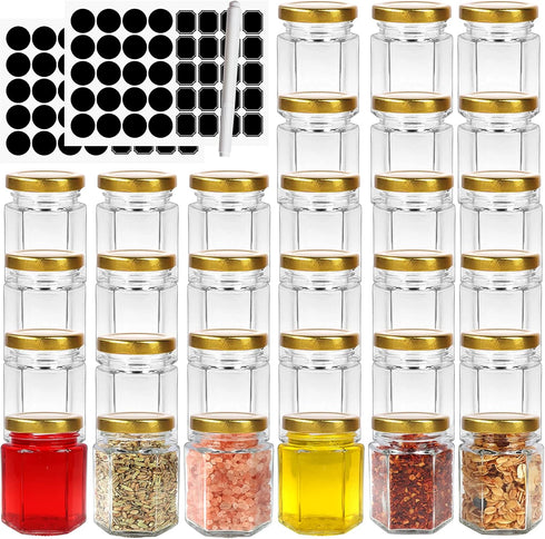BIGIVACA 3 oz Mini Honey Jars - 30 Pack Hexagon Glass Jars