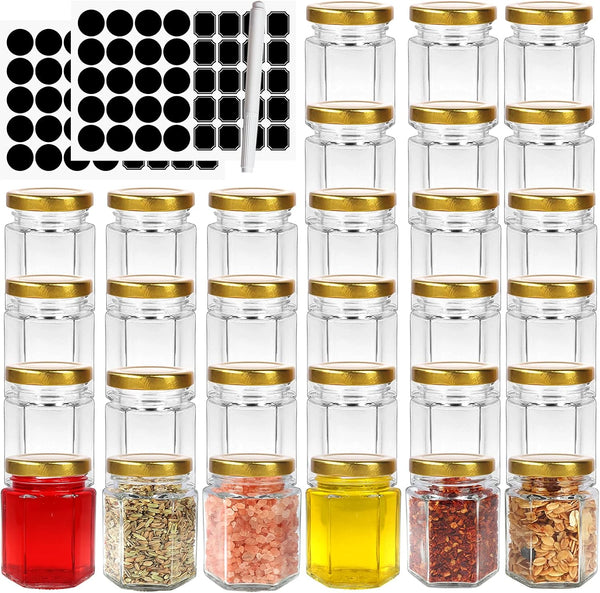 BIGIVACA 3 oz Mini Honey Jars - 30 Pack Hexagon Glass Jars