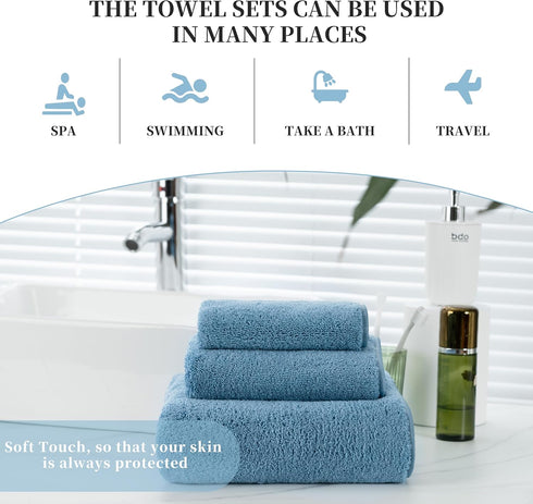 MICROFI Set, 3 New ber Bath Towel Piece, Oversize, Quick Dry, Lint Free, Includes Body, Hand and Face Towels
