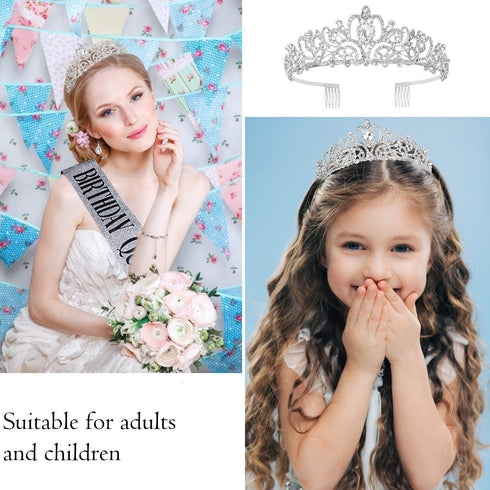 VELSCRUN Tiara for Women, Happy Birthday Queen Tiara with Birthday Girl Sash, Rhinestone Crown for Girls