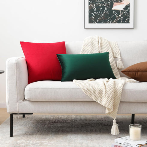 Mixhug Set of 2 Cozy Velvet Throw Pillow Covers, Red, 18 x 18 Inches for Couch and Bed