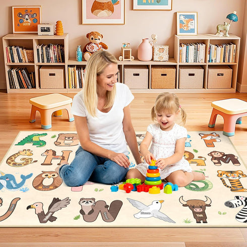 3x5 Kids Rugs for Playroom - Feet ABC Alphabet Rug for Kids Room Educaitonal Learning Animal, Preschool Rug