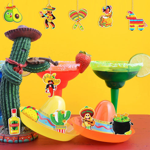 Blulu 24 Pieces Wooden Mexican Ornaments, Christmas Tree Decor for Taco, Cinco De Mayo, Piñata Sign