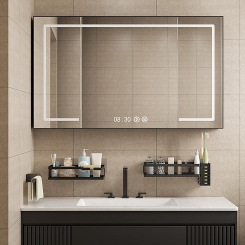5-in-1 50LBS PUSDON Wide Wall Mount Wrapped Mesh Kitchen Organizer & Shower Caddy Kit, with Paper Towel Holder, Utensil
