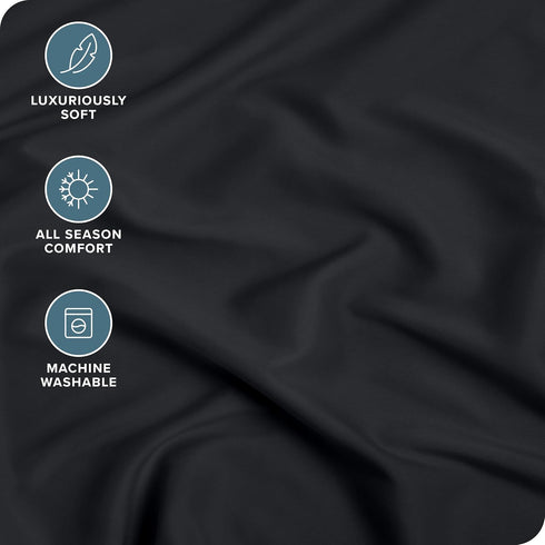 Bare Home Fitted Bottom Sheet, Queen Size, Premium 1800 Microfiber, Ultra-Soft, Deep Pocket, Black