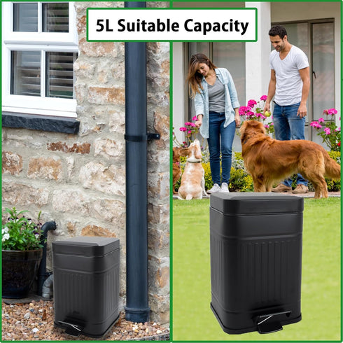 Umtiti 5L Outdoors1.3 ContainerUP5L-BK-Fang Dog Poop Trash Can with Lid for Gallon Trash Can with Activated Carbon