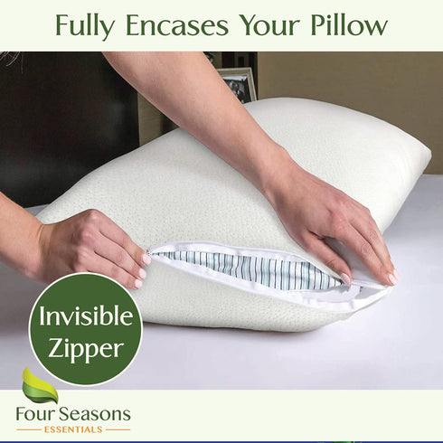 Four Seasons Essentials Body Size Waterproof Pillow Protector, Natural Viscose Bamboo Pillow Covers, Hypoallergenic