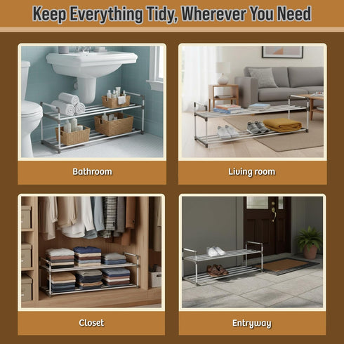 2-Tier Closet, 10 Home-Complete Shoe Rack Shoe Organizer for Bathroom, Entryway Shelf Holds Pairs of Sneakers, Heels