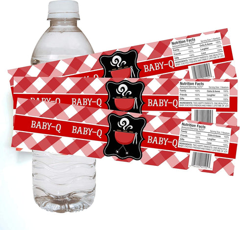 Baby Q Water Bottle Labels Co-Ed Baby Shower Parent Party Drink Stickers