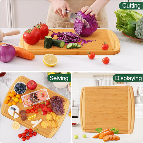 18x12.5" Homaxy Extra Large Bamboo Cutting Boards for Kitchen, Wood XL Cutting Board with Juice Groove, Butcher Block