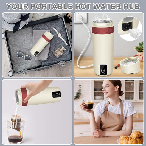Tengfy 450ML 4 Settings, 304 Portable Electric Kettle, Mini Hot Water Boiler Heater, Travel Kettle with Temperature