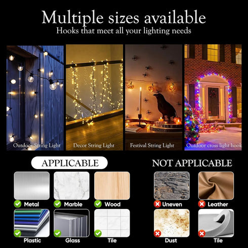 moonateen 80Pcs Hooks for Outdoor String Lights Clips: Heavy Duty Cable Clips with Waterproof Adhesive Strips