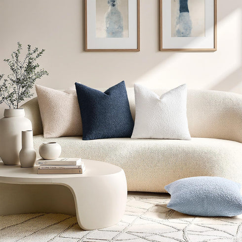 Pack 2 Cozy 18 18 Inch ANRODUO of Textured Boucle Throw Pillow Covers Soft Oatmeal Decorative Accent Solid Pillow Cases