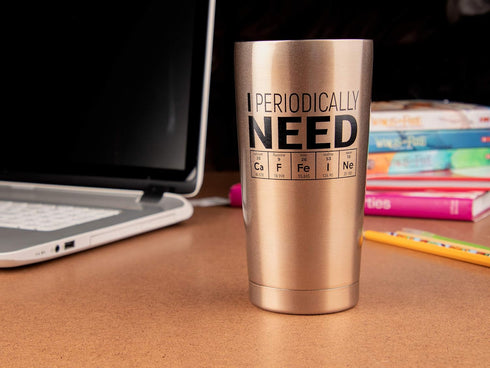 KLUBI Science Gifts for Adults, I Periodically Need Caffeine Tumbler 20oz, Funny Gift for Teachers and Science Lovers