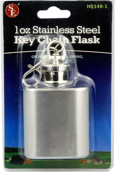 SE Stainless Steel Drinking Hip Flask, 1 oz, with Attached Screw Cap for Camping and Events