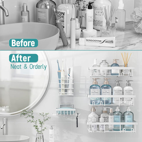 Shower Caddy 5 Pack, Bathroom Organizer Rack for Inside Shower, Adhesive Shelf, Shampoo Holder